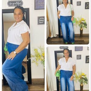 Plus Size Dark Wash Chambray Pants